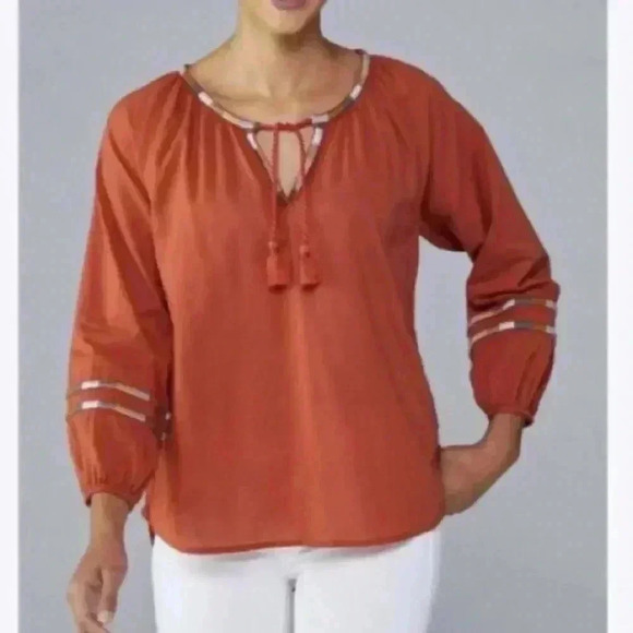 PrAna | Dry Chili Atlantis Peasant Embroidered Top - Picture 1 of 7